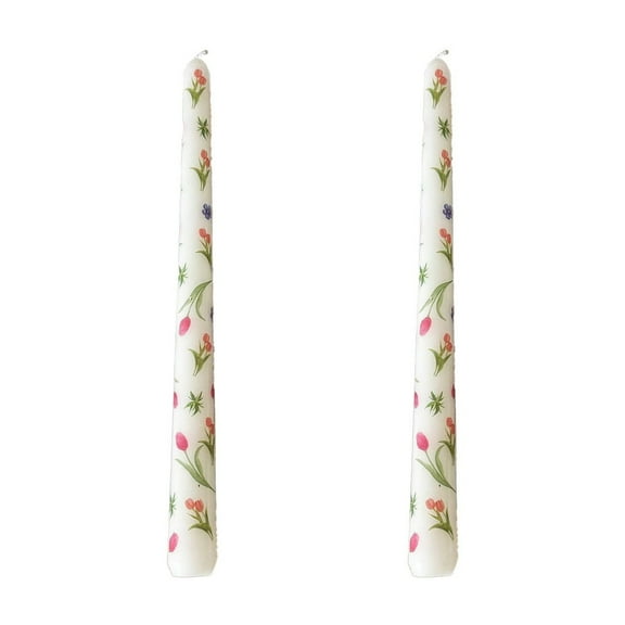 JVBTVB Wedding Candles, Long Taper Candles Unscented Floral Printed for Romantic Candlelight Dinner, Home & Wedding Decor, Two 9.84 Inch Taper Candles Set
