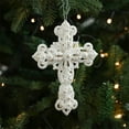 thumbnail image 1 of JVBTVB White Glitter Irregular Shaped Christmas Tree Ornament, Elegant Hanging Decoration with Sparkle, Butterfly Bow Cross Designs, 1 of 6