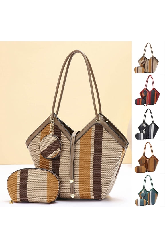 Women's Color Block Canvas Handbag Large Capacity Tote Bag Casual Shoulder Bag Versatile Shopper for Work Travel