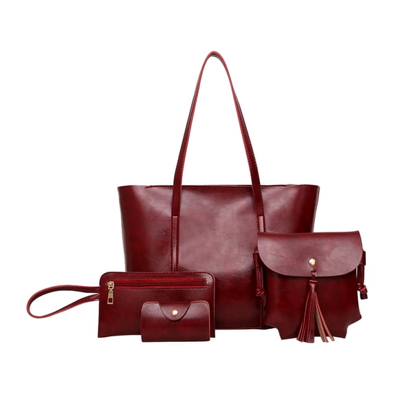 JVBTVB Women's Handbag Purse Set 4 Piece Vintage Oiled Leather Tote Shoulder Crossbody Bags Large Capacity Set with Wallet Cardholder