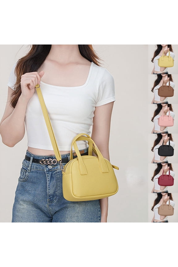 Women's Pebbled Faux Leather Mini Bowling Bag Crossbody Shoulder Handbags for Women Teen Girls Trendy 2-in-1 Purse