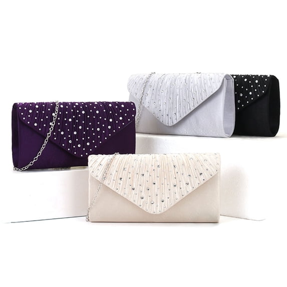 JVBTVB Women's Pleated Evening Clutch with Rhinestone Embellishments Detachable Chain Shoulder Strap Small Handbag for Wedding Party Prom Formal Events 8.5 Inches