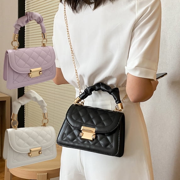 JVBTVB Women's Quilted Crossbody Bag Small PU Leather Shoulder Handbag with Chain Strap for Evening Party Date Night Out