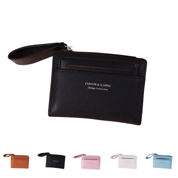 JVBTVB Women's Small Accordion Card Wallet RFID Blocking Double Layer Zipper Multi-Card Holder Compact Coin Purse with Wrist Strap for Travel Work Daily