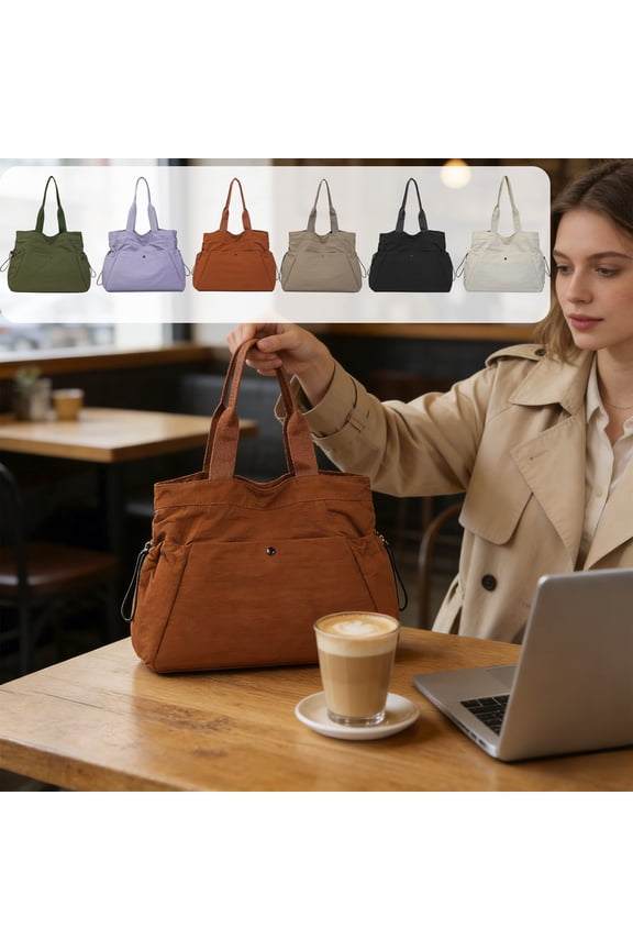 Women's Tote Bag Waterproof Nylon Large Capacity Handbag With Multiple Pockets Drawstring Closure For Travel Gym Work