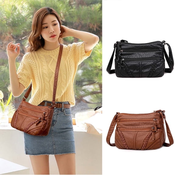 JVBTVB Women's Vintage Washed Leather Multi-Compartment Crossbody Cell Phone Bag Large Capacity Shoulder Purse with Coin Pocket for Daily Use 9in(L)*4.7in(W)*6.7in(H)