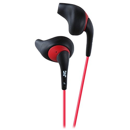 JVC Black and Red Nozzel Secure Comfort Fit Sweat Proof Gumy Sport Earbuds with long colored cord HA EN10B