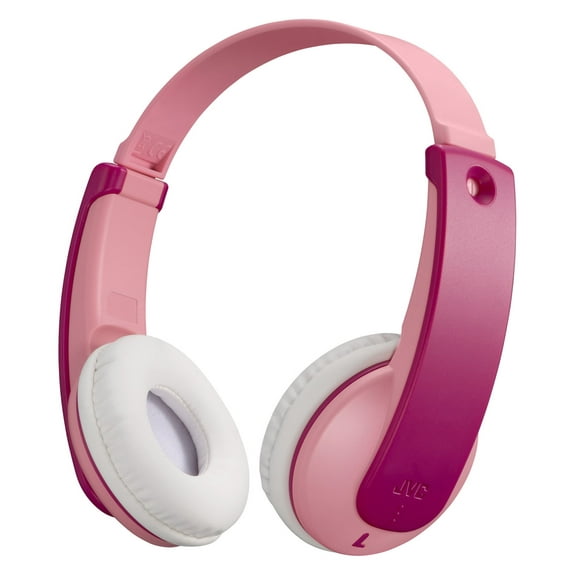 JVC Bluetooth Kids Headphones, 16 Hours Play time, Active Volume Limiter, Comfortable and Easy-to-Clean Soft Ear Pads, 7-Step Length Adjuster, Fun Stickers Included - HAKD10WP (Pink)
