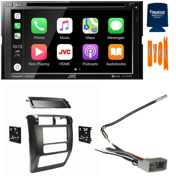 JVC Bundle - JVC KW-V950BT 6.8" Apple CarPlay/Android Auto Digital Media Receiver with Dash Kit, Wiring Harness and Antenna Adaptor, Compatible with Wrangler, 03-06