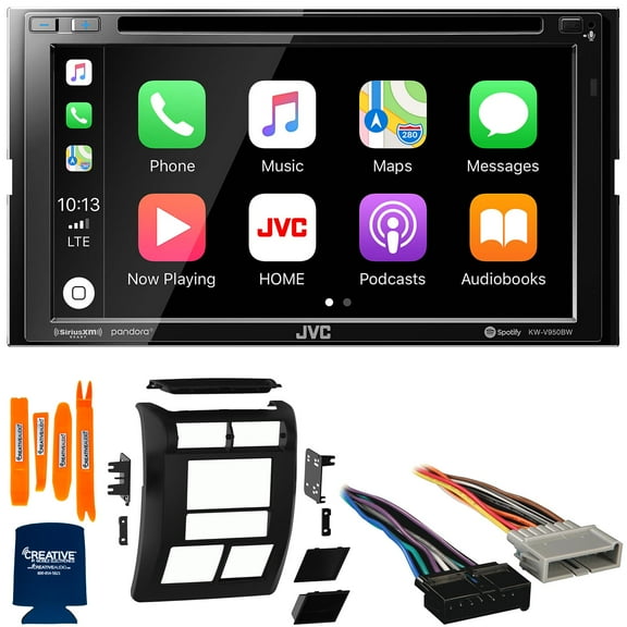JVC Bundle - JVC KW-V950BW 6.8" Apple CarPlay/Android Auto MultiMedia Receiver with Dash Kit, Wiring Harness and Antenna Adapter, Compatible with Jeep Wrangler, 97-02