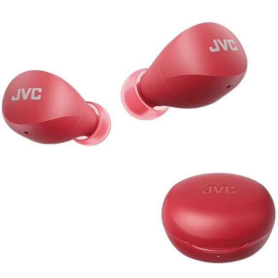 JVC Compact and Lightweight Gumy Mini True Wireless Earbuds Headphones, Long Battery Life (up to 23 Hours), Sound with Neodymium Magnet Driver, Water Resistance (IPX4) - HAA6TR (Red)