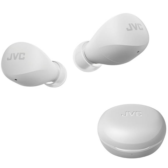 JVC Compact and Lightweight Gumy Mini True Wireless Earbuds Headphones, Long Battery Life (up to 23 Hours), Sound with Neodymium Magnet Driver, Water Resistance (IPX4) - HAA6TW (White)