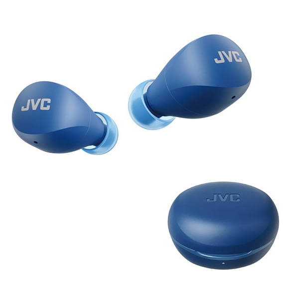 JVC Compact and Lightweight Gumy Mini True Wireless Earbuds Headphones, Long Battery Life (up to 23 Hours), Sound with Neodymium Magnet Driver, Water Resistance (IPX4) - HAA6TA (Blue)