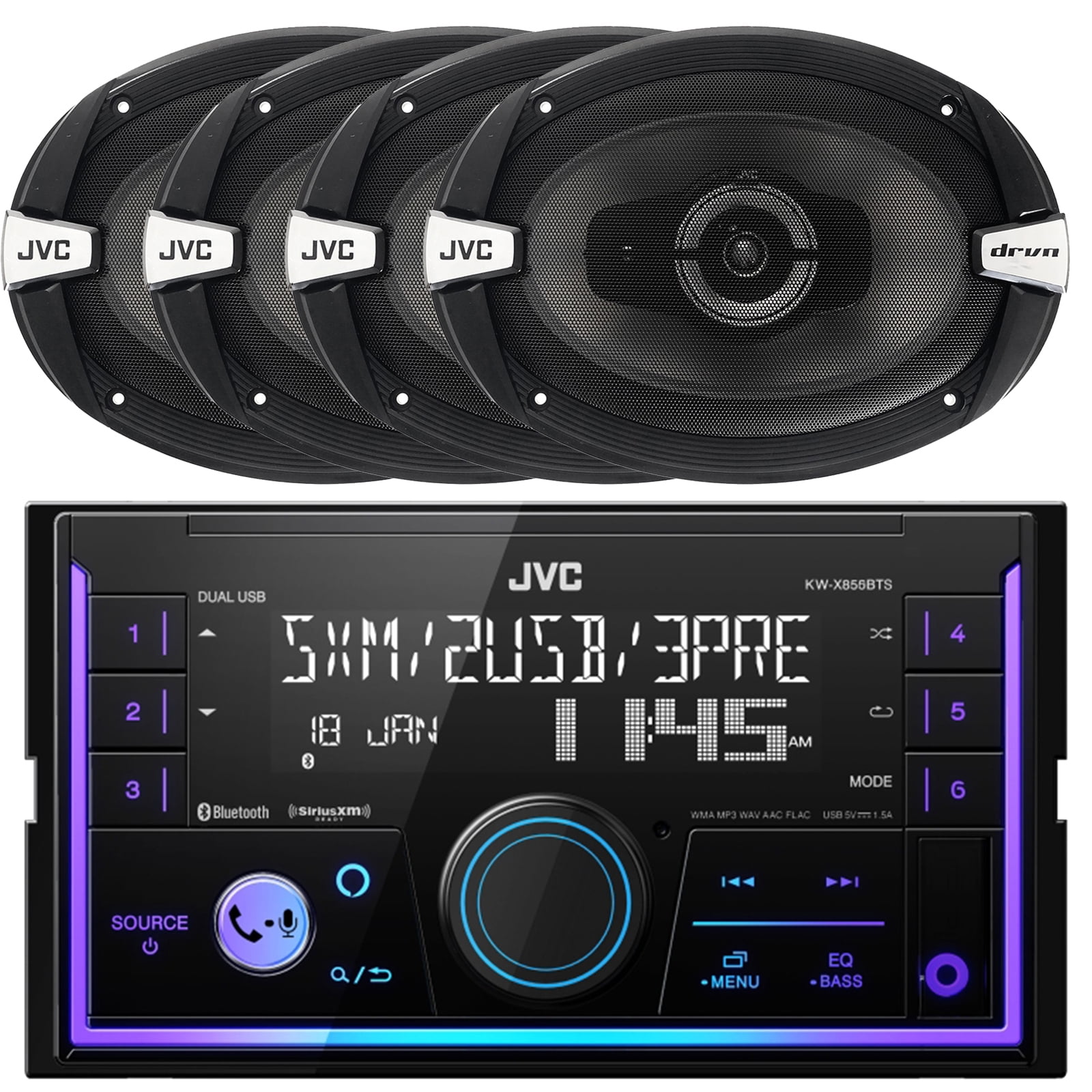 JVC Double DIN InDash AM/FM Radio Stereo USB Bluetooth Digital Media
