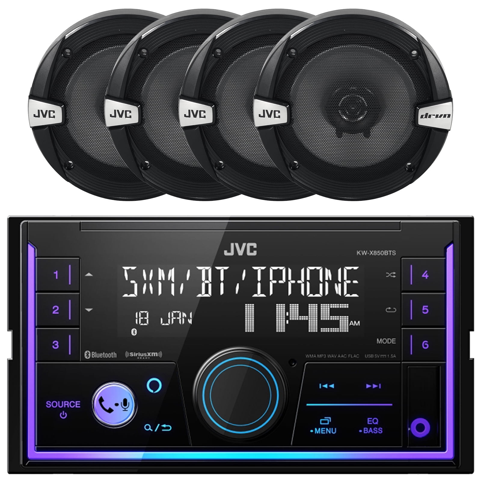 JVC Double DIN Mechless USB AUX Bluetooth AM/FM Digital Media Car Radio Stereo Receiver with 4x