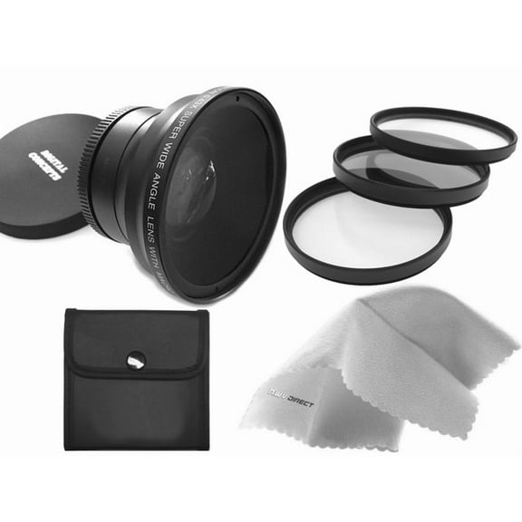 JVC Everio GZ-HM400 HD 0.43X High Definition Super Wide Angle Lens w/ Macro (58mm) + 46mm 3 Piece Filter Kit + Ring 46-58mm + Nwv Direct Micro Fiber Cleaning Cloth