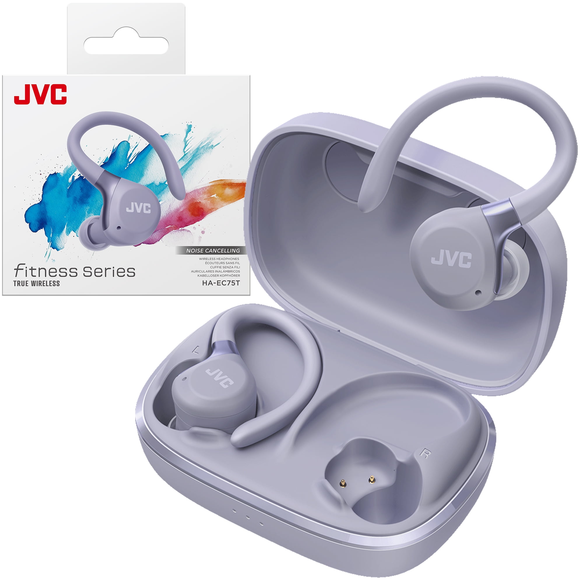 JVC Fitness Series True Wireless Sport Earbuds with Adjustable Hooks, Active Noise Cancelling, Ambient Sound Mode, IP57 Waterproof, 40hr Long Battery Life, App EQ, Low Latency, Mic