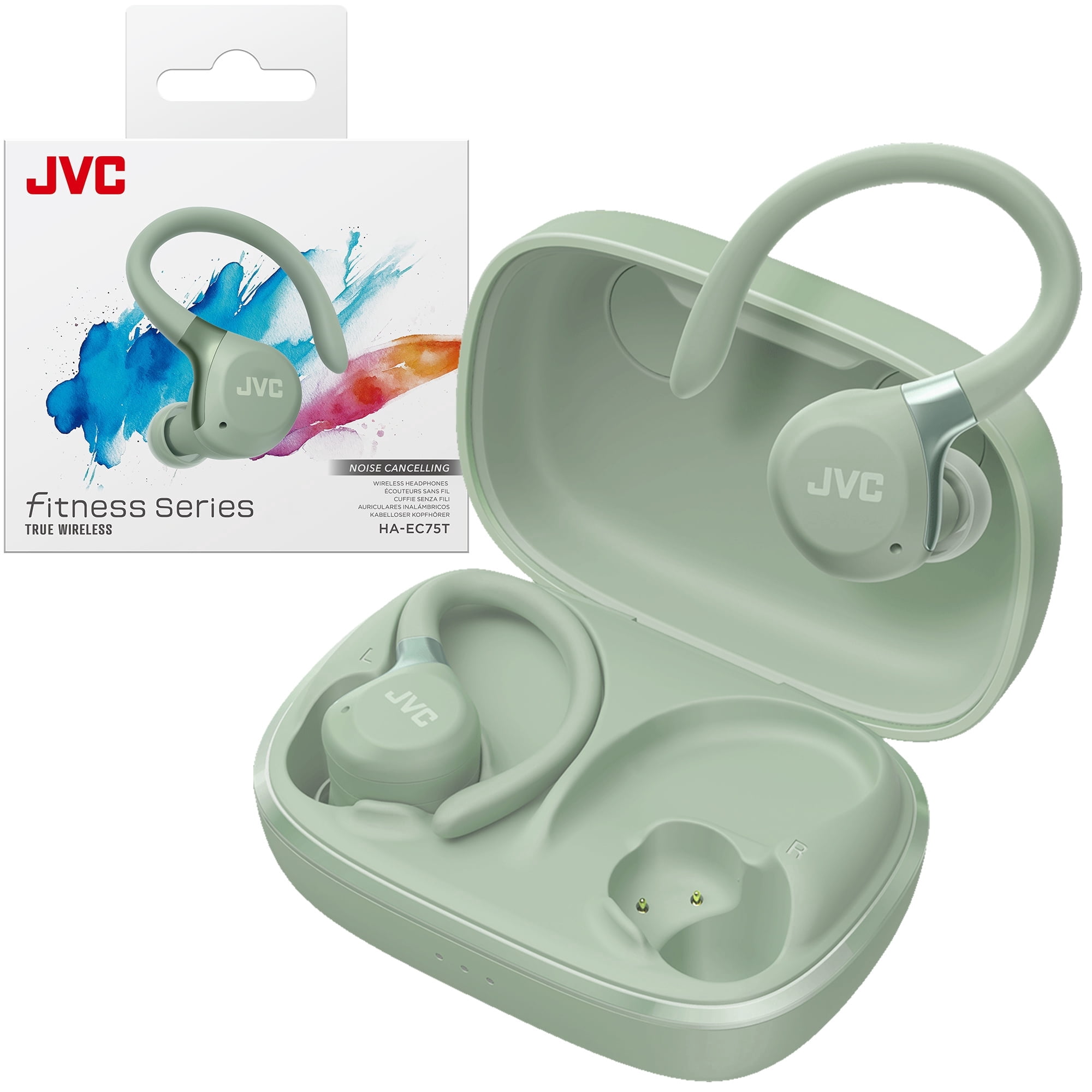 JVC Fitness Series True Wireless Sport Earbuds with Adjustable Hooks, Active Noise Cancelling, Ambient Sound Mode, IP57 Waterproof, 40hr Long Battery Life, App EQ, Low Latency, Mic