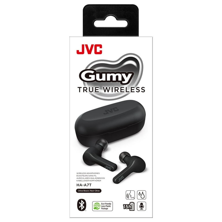 JVC New Gumy True Wireless Earbuds Headphones Long Battery Life up to 24 Hours Sound with Neodymium Magnet Driver Water Resistance IPX4 HAA7T2B Olive Black Compact Walmart