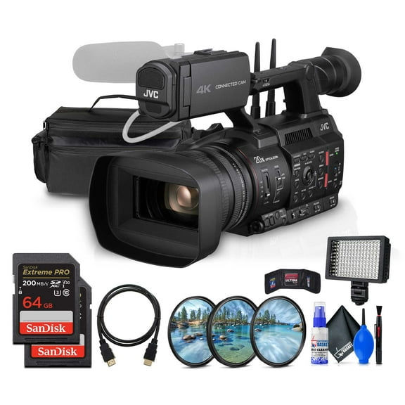 JVC GY-HC550 9.35MP 4K UHD Handheld Connected 1" 4K Broadcast Professional Camcorder (GY-HC550U) + Case + LED Light + 2 x 64GB Memory Card + Cleaning Kit + HDMI Cable + UV Filter + Card Wallet + More