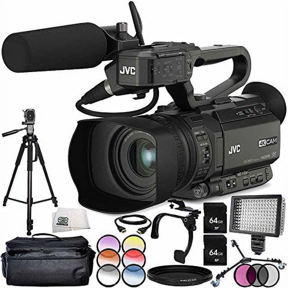 JVC GY-HM200HW House of Worship Streaming Camcorder 13PC Accessory Bundle Includes 2x 64GB SD Memory Cards 3 Piece Filter Kit (UV + CPL + FLD) + 6PC Graduated Filter Kit + MORE
