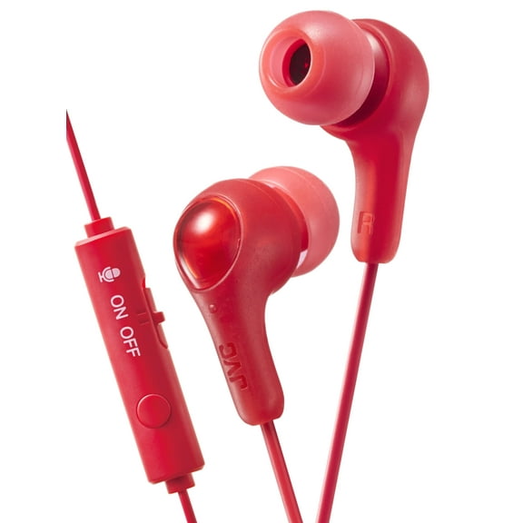 JVC Gumy Gamer, in Ear Earbud Headphones with Mic, Remote, and Mute Switch for Gaming and Chatting, Powerful Sound, Comfortable and Secure Fit, Silicone Ear Pieces S/M/L - HAFX7GR (Red)