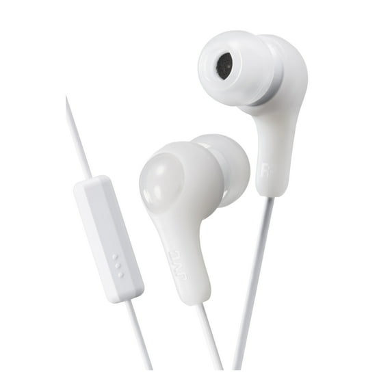 JVC Gumy Plus In Ear Earbuds Headphones with Mic and Remote, Powerful Sound, Comfortable and Secure Fit, HAFX7MW (White)