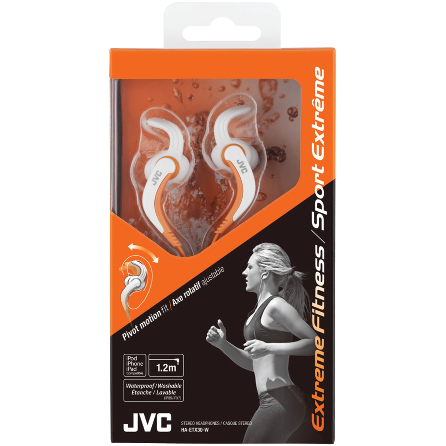 JVC HAETX30W Extreme Fitness Headphones, White/Orange - image 1 of 3