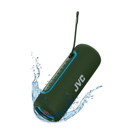 JVC Illuminated Portable Wireless Speaker with 20W max outputs, Dynamic Sound, Bluetooth 5.0, TWS Capability, USB-C, IPX5, AUX in, up to 5-Hour Battery Life - SPPA5BTG (Green)