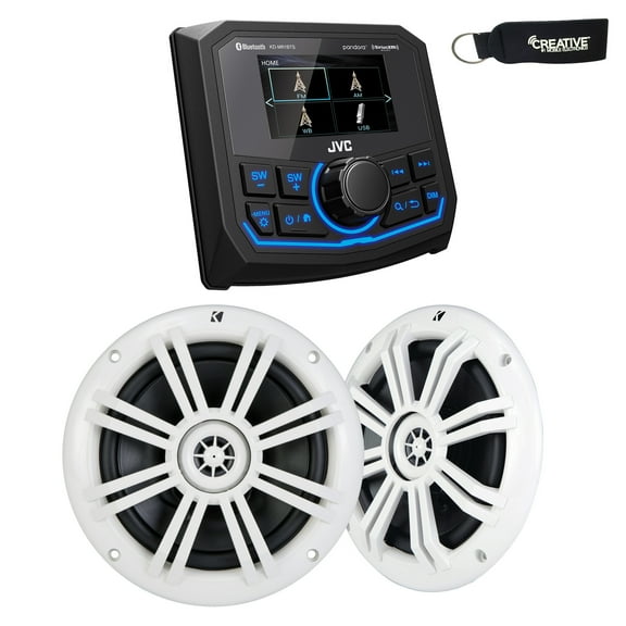 JVC KD-MR1BTS Bluetooth Marine Receiver w/ A Pair of Kicker Marine OEM Replacement Speakers - White