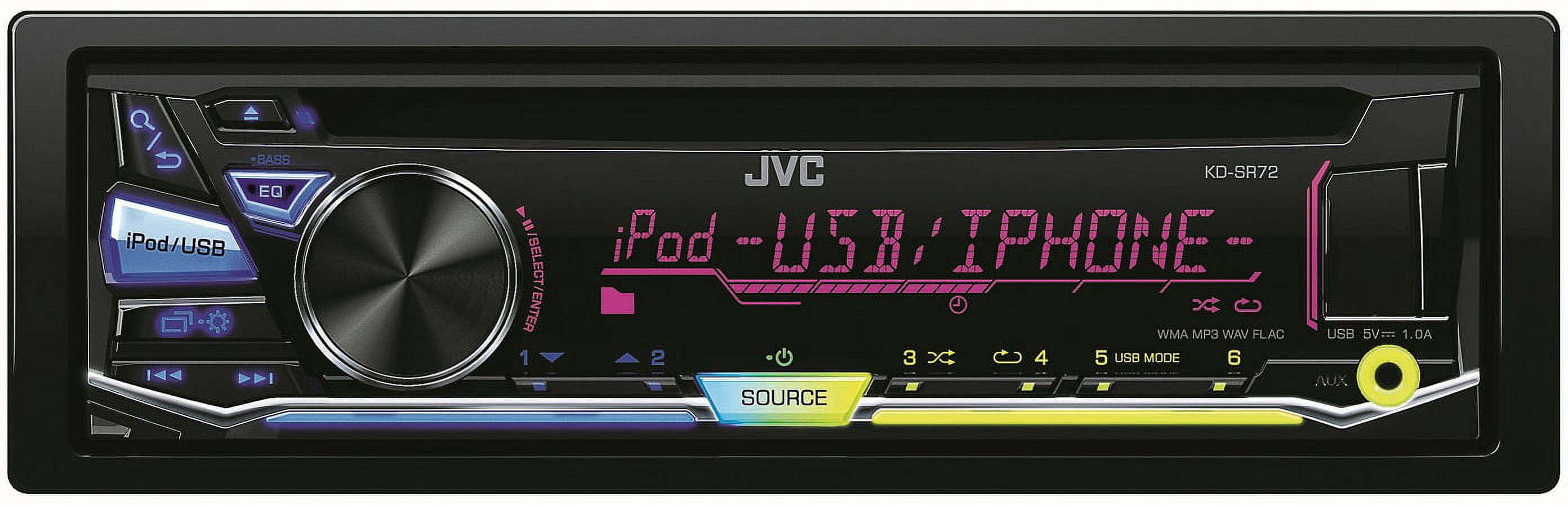 JVC KD-SR72 In-Dash CD Receiver, Front USB/AUX Input, Apple