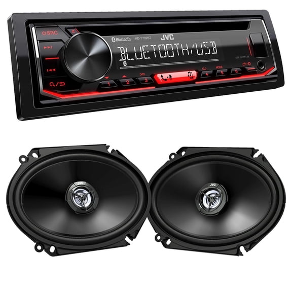 JVC KD-T720BT 1-DIN CD Receiver with Bluetooth Wireless Technology and USB/AUX Input with JVC 2 Pairs CS-DR6821 6x8" Coax Speakers