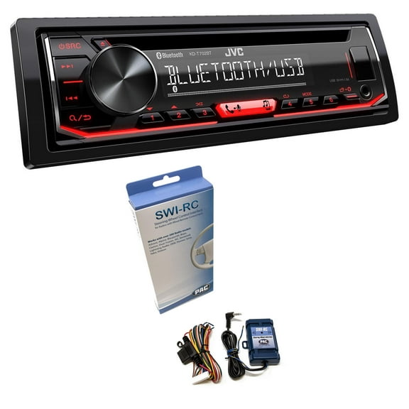 JVC KD-T720BT 1-DIN CD Receiver with Bluetooth Wireless Technology and USB/AUX Input with PAC SWI-RC Steering Wheel Interface