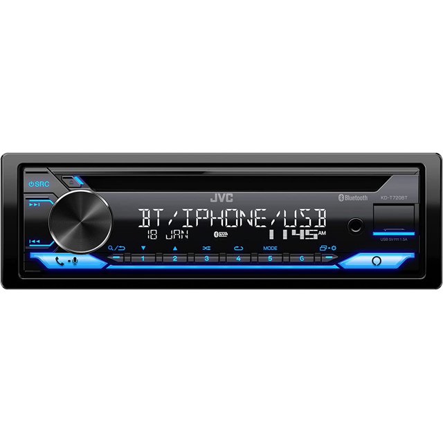 JVC KDT720BT CD Car Stereo, Single Din, Bluetooth Audio and Hands