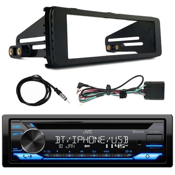 JVC KD-T720BT Single DIN AM/FM Radio Stereo USB AUX Bluetooth CD Player Multimedia Car Audio Receiver, Enrock Harley Davidson Single-DIN Stereo Installation Kit Fits, Antenna