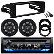 JVC KD-T720BT Single DIN Bluetooth USB/AUX CD Player AM/FM Radio Multimedia Stereo Receiver w/Install Kit, 2x 6.5" 120W Max Weather-Proof Coaxial Speakers w/Adapters Bundle Fits 1998-2013 HD