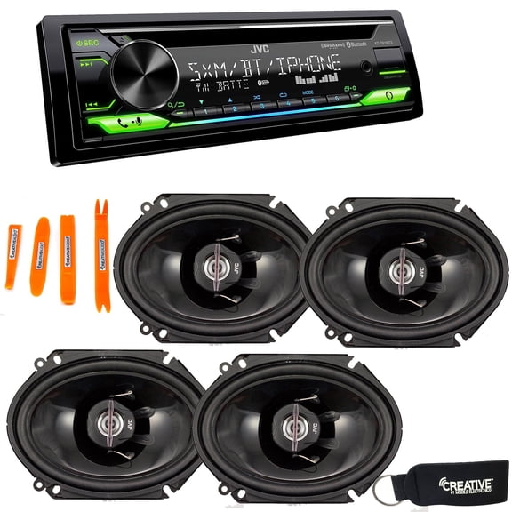 JVC KD-T910BTS - CD Receiver w/ Bluetooth, Front USB, AUX, Amazon Alexa, SirusXM Ready + Two Pairs Of JVC 6x8" Speakers