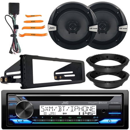 JVC KD-T91MBS Single DIN Marine Motorsports USB/AUX CD Player AM/FM Radio Stereo Built-in Amazon Alexa Receiver W/Install Kit, 2x 6.5" 300W Max 2-Way Speakers W/Adapters, 4-Piece Removal Pry Tool Set