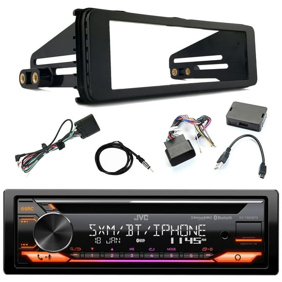 JVC KD-T920BTS Single DIN AM/FM Radio Stereo USB AUX CD Player Bluetooth Multimedia Car Audio Receiver with Amazon Alexa Built-In, iDataLink Harley Wiring Interface Kit, Dash Kit, Radio Antenna