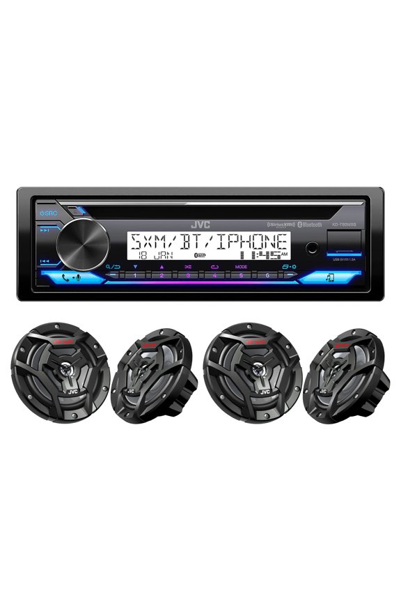 KD-T92MBS JVC KD-T92MBS Marine/Powersports CD Receiver featuring Bluetooth, Conformal Coated PCB with JVC 2 Pairs CS-DR6200M Marine Speaker 6.5" 2-Way Black