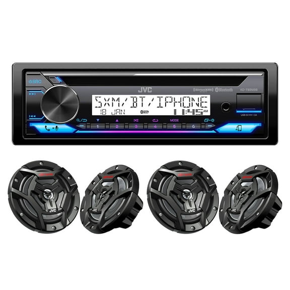 JVC KD-T92MBS JVC KD-T92MBS Marine/Powersports CD Receiver featuring Bluetooth, Conformal Coated PCB with JVC 2 Pairs CS-DR6200M Marine Speaker 6.5" 2-Way Black