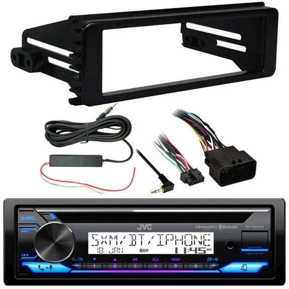 JVC KD-T92MBS Single DIN Marine Bluetooth USB AUX AM/FM Radio CD Receiver Bundle Combo with Stereo Install Kit and Signal Reception Amplifier (Fits Select 1998-2013 Harley Davidson Motorcycles)