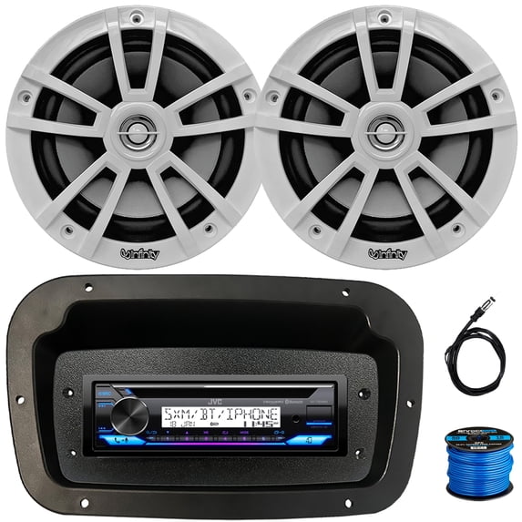 JVC KD-T92MBS Single-DIN Marine Bluetooth USB/AUX CD Player AM/FM Stereo Receiver W/Spa Bezel + Adapter Plate, 2x 6.5" 225W Max Power High-Performance 2-Way Boat Speakers W/50 Feet Wire, Antenna