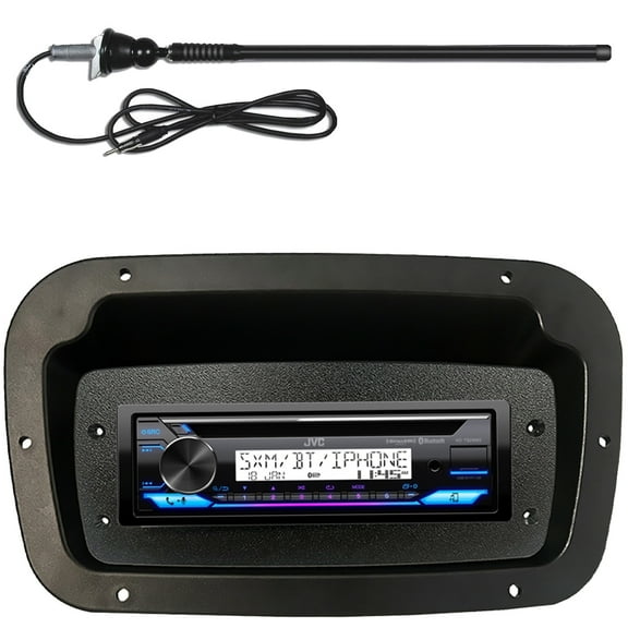 JVC KD-T92MBS Single-DIN Marine Bluetooth USB/AUX CD Player AM/FM Stereo Receiver W/Spa bezel for Single-DIN Radio + Adapter Plate for Single-DIN Cutouts, Black Flexible Long Range Radio Antenna