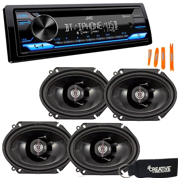 JVC KD-TD71BT - CD Receiver featuring Bluetooth, Front USB, AUX, Amazon Alexa + Two Pairs Of JVC 6x8" Speakers