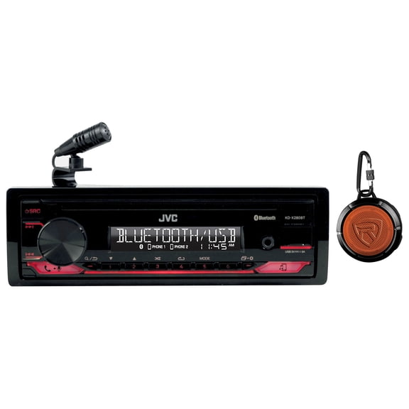 JVC KD-X280BT Bundle: 1 Din Bluetooth Digital Media Car Stereo Receiver USB 13 Band EQ, Rockville RPB1 Waterproof Portable Bluetooth Speaker, 2-items