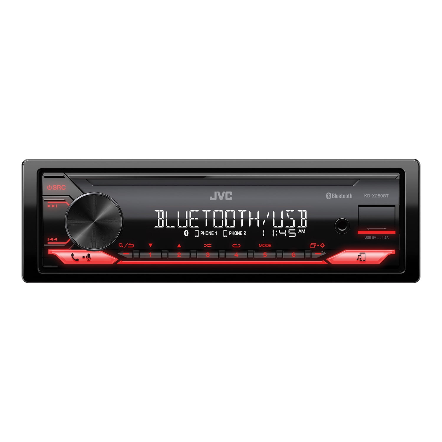 JVC KD-X280BT Car In-Dash Unit, Single-DIN Digital Media Receiver with Bluetooth, KD-X280BT