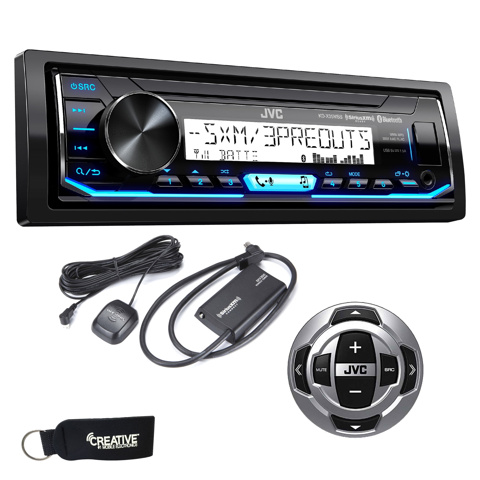 JVC KDX35MBS Marine Radio with SXV300v1 Sirius Xm tuner and RMRK62M