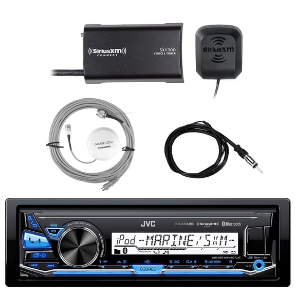 JVC KD-X35MBS iPod & Android Digital Media Bluetooth Marine, Powersport Receiver, SiriusXM SXV300v1 Satellite Radio Tuner Kit, Shakespeare SRA-50B Galaxy SiriusXM Antenna, Enrock 40" AM/FM Antenna