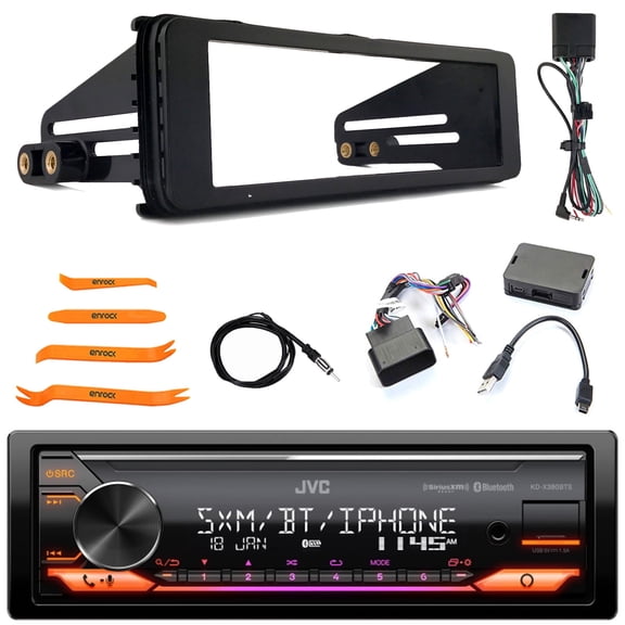 JVC KD-X380BTS Single DIN Bluetooth USB/AUX LED Illumination AM/FM SiriusXM Ready Amazon Alexa Stereo Receiver, Single-DIN Stereo Installation Kit, Radio Replacement Kit, Radio Antenna, Pry Tool Set